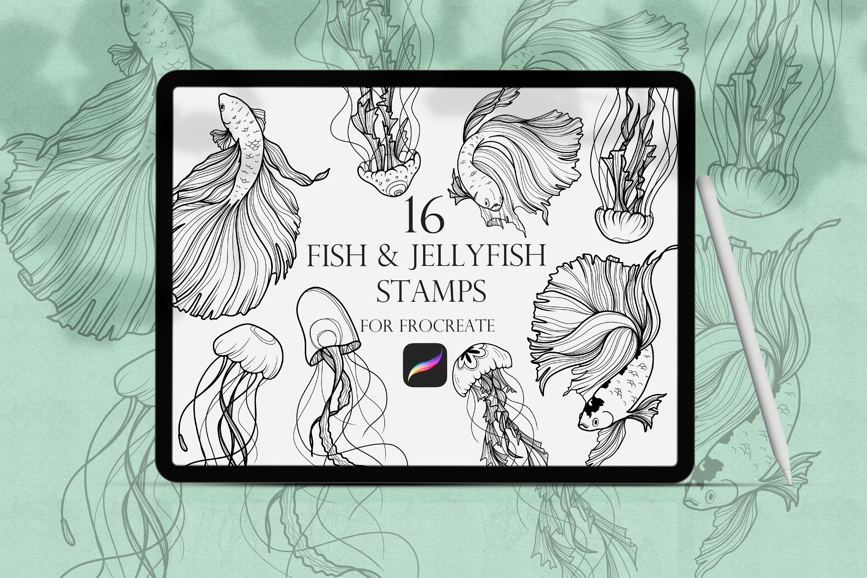 Fishes & Jellyfishes Procreate Stamps