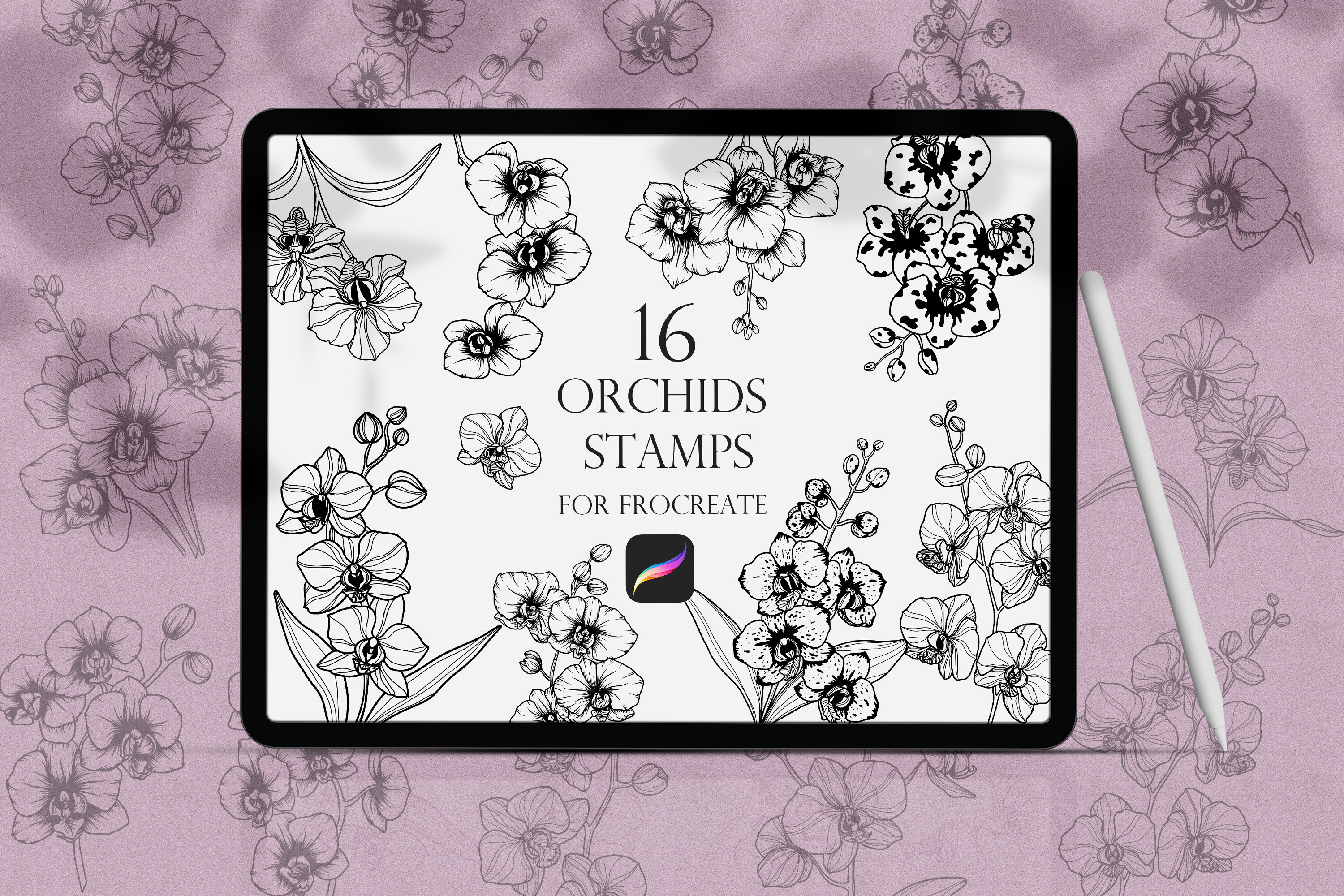 Orchid Flowers Procreate Stamp