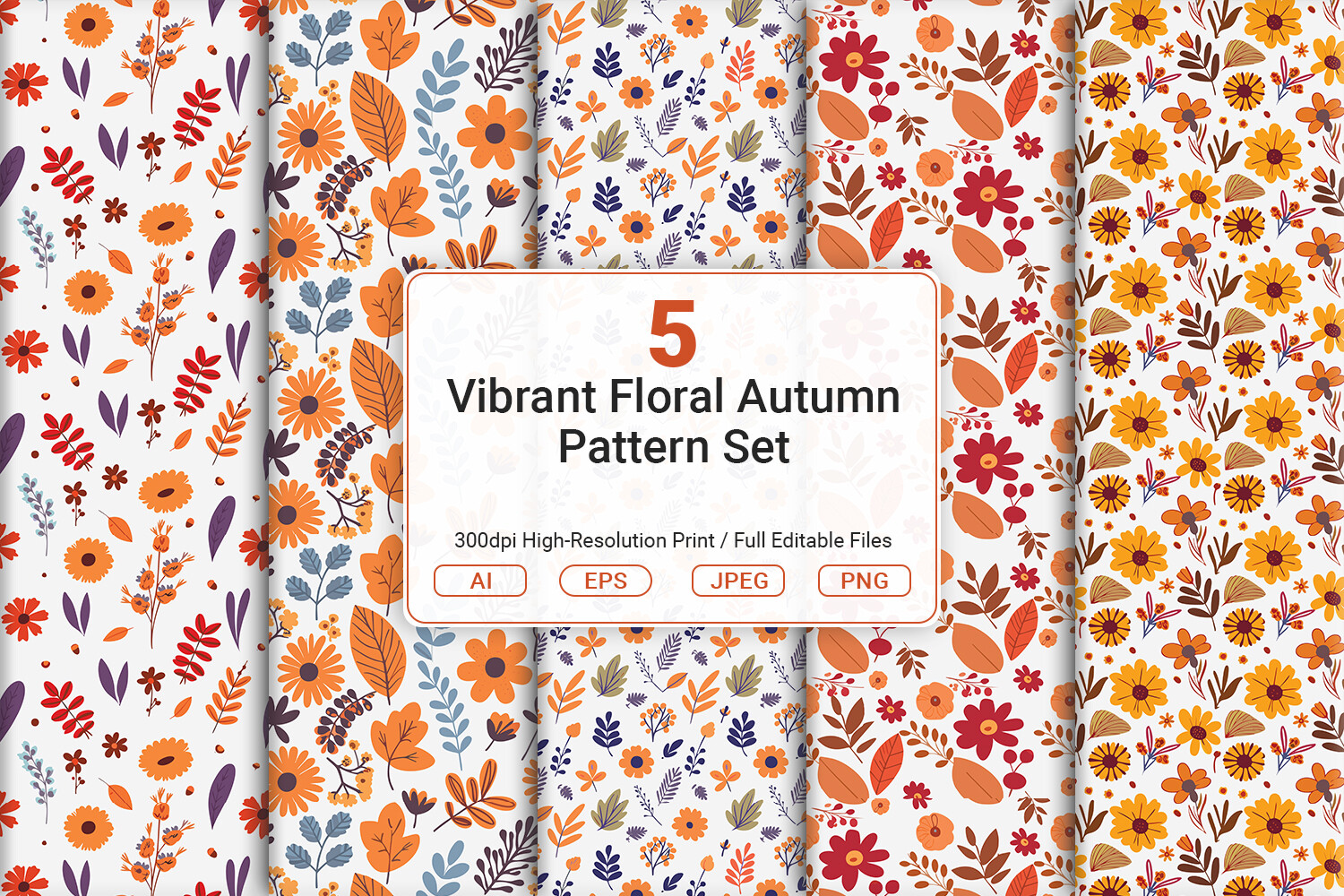 Vibrant Floral Autumn Pattern Set Graphic by JUNDI · Creative Fabrica