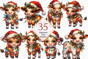 Watercolor Christmas Highland Cow Bundle Graphic by MariShop99 ...