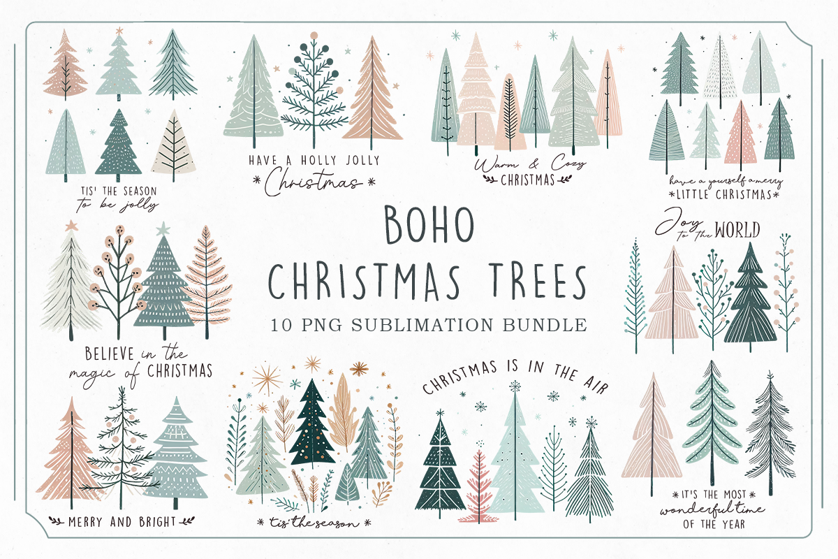 Boho Christmas Trees PNG Bundle