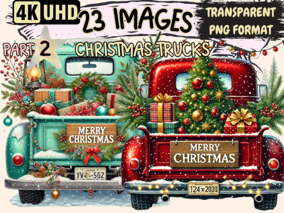 Christmas Trucks Clipart P2 Graphic Illustrations By Wonders Artist