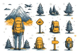 Flat Style Hiking Icons Vector Set Graphic by BINDASBIPLOB · Creative ...