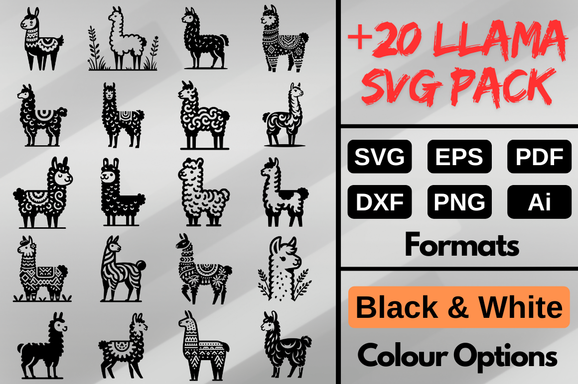 Llama SVG Bundle Pack, Digital File Set Graphic by Artful Assetsy ...