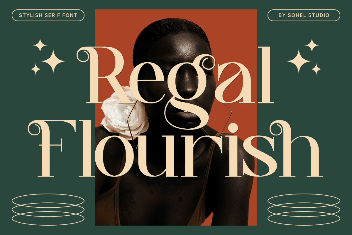 Regal Flourish decorative font preview with flourished letterforms