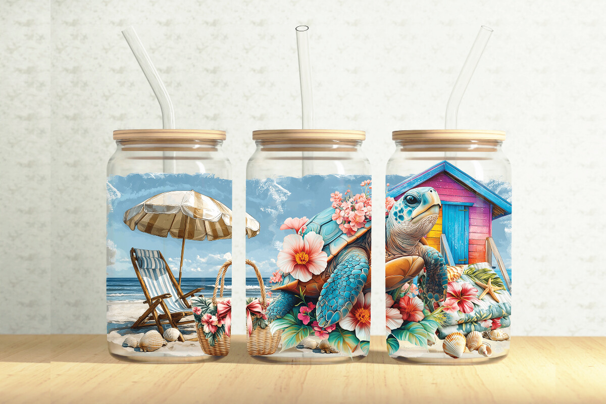 Summer Beach 16oz Glass Can Tumbler Wrap Graphic by Creationx Space ...