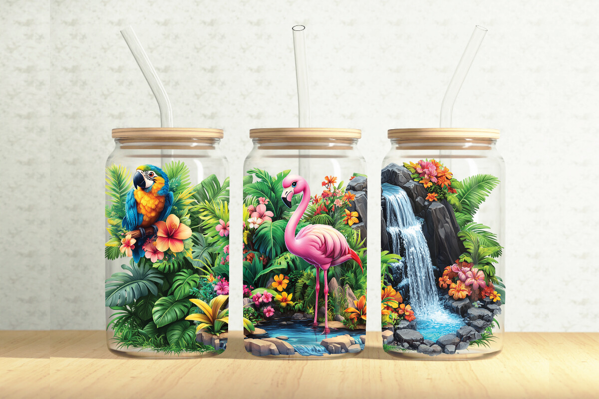 Tropical Forest 16oz Glass Can Wrap Graphic by Creationx Space ...