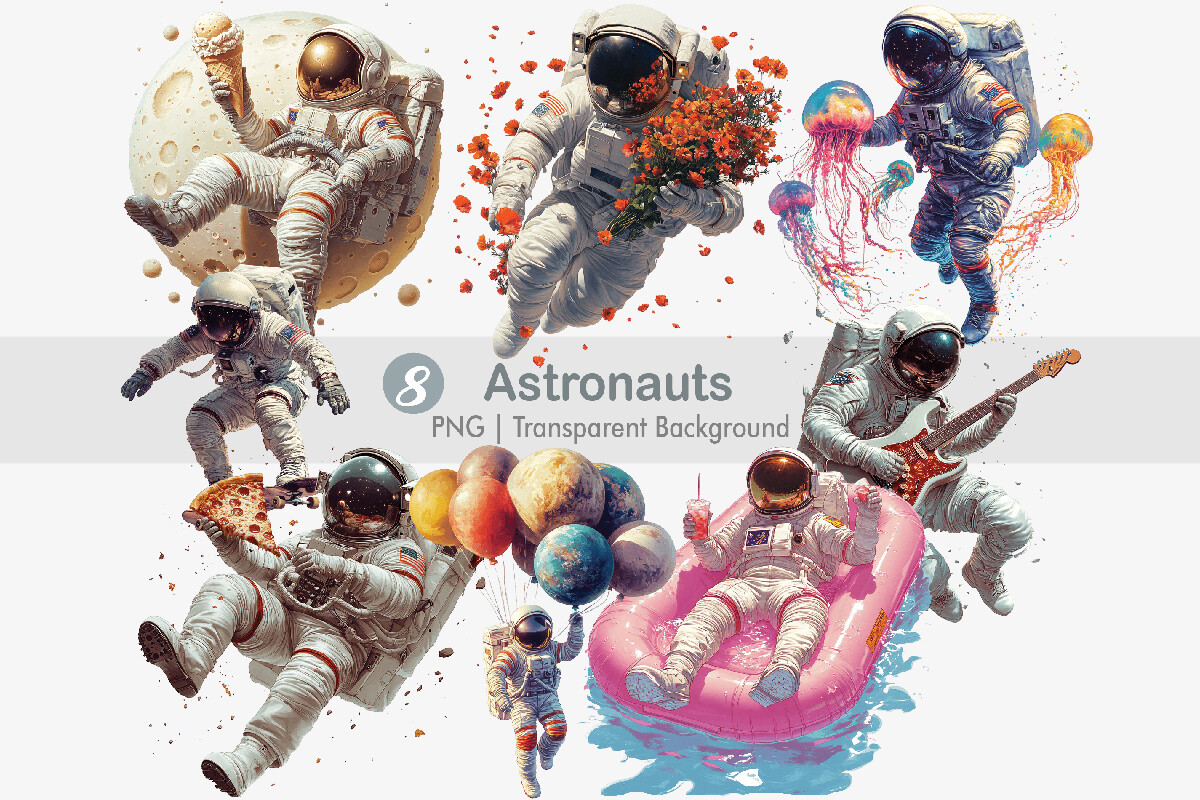 Astronauts Clipart PNG Bundle Graphic by Creationx Space · Creative Fabrica