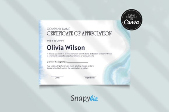 Blue Certificate Appreciation Template