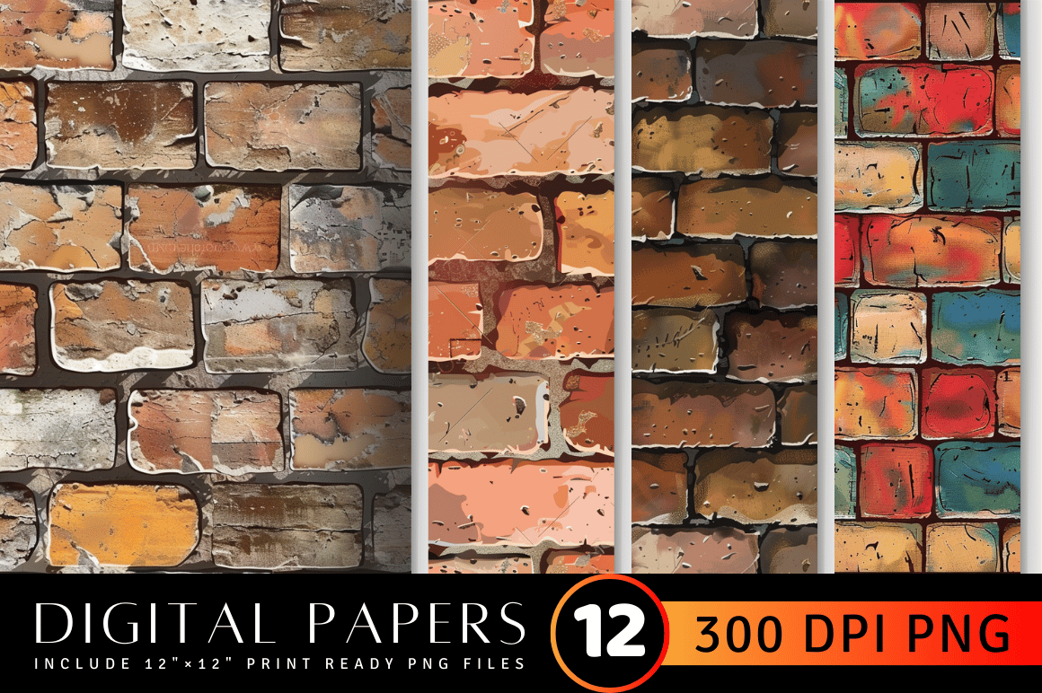 Bricks Printable Digital Paper Backgroun Graphic by CraftyCakes ...