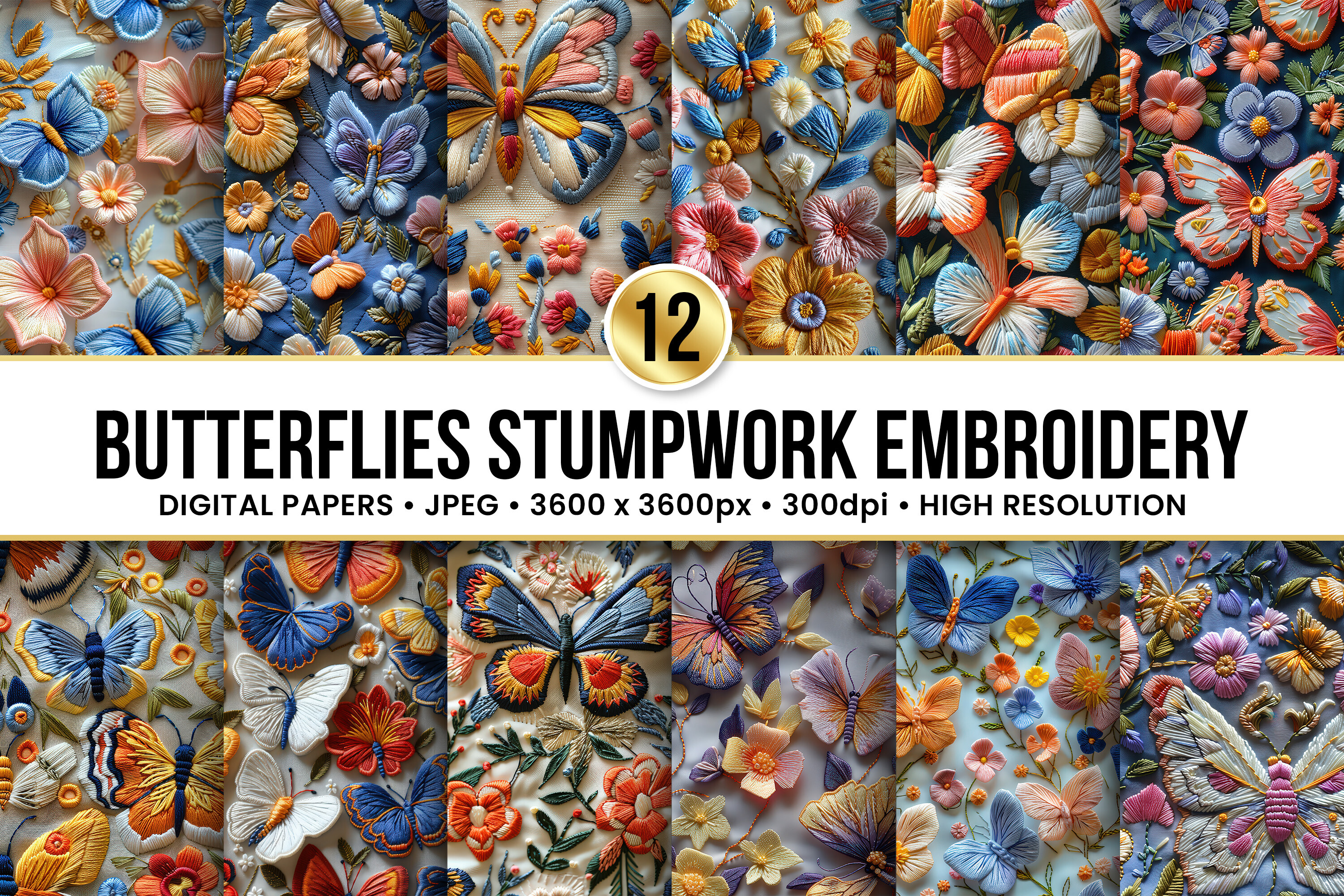 Butterflies Stumpwork Embroidery Pattern Graphic by Embroidery Hub ...