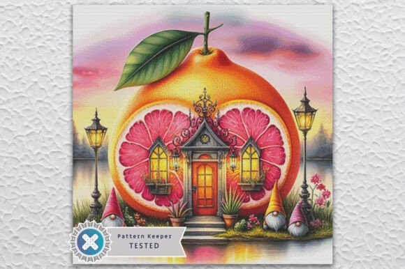 Grapefruit Gnome House Cross Stitch PDF