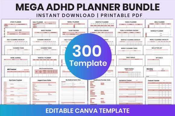 Mega ADHD Planner Bundle for Canva