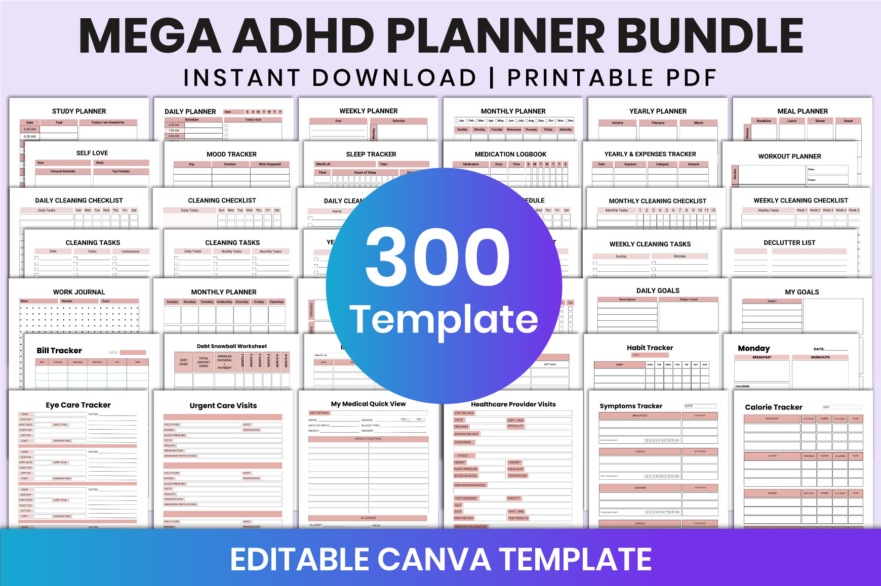 Mega ADHD Planner Bundle for Canva