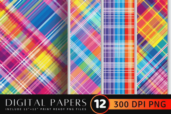 Rainbow Seamless Checkered Plaid Digital