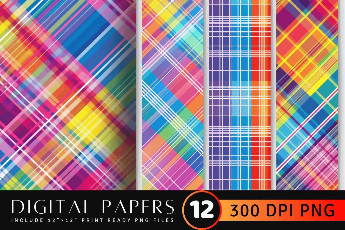 Rainbow Seamless Checkered Plaid Digital