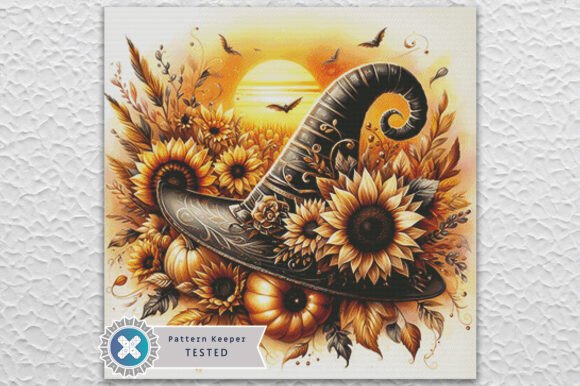 Sunflower Witch Hat Cross Stitch Pattern