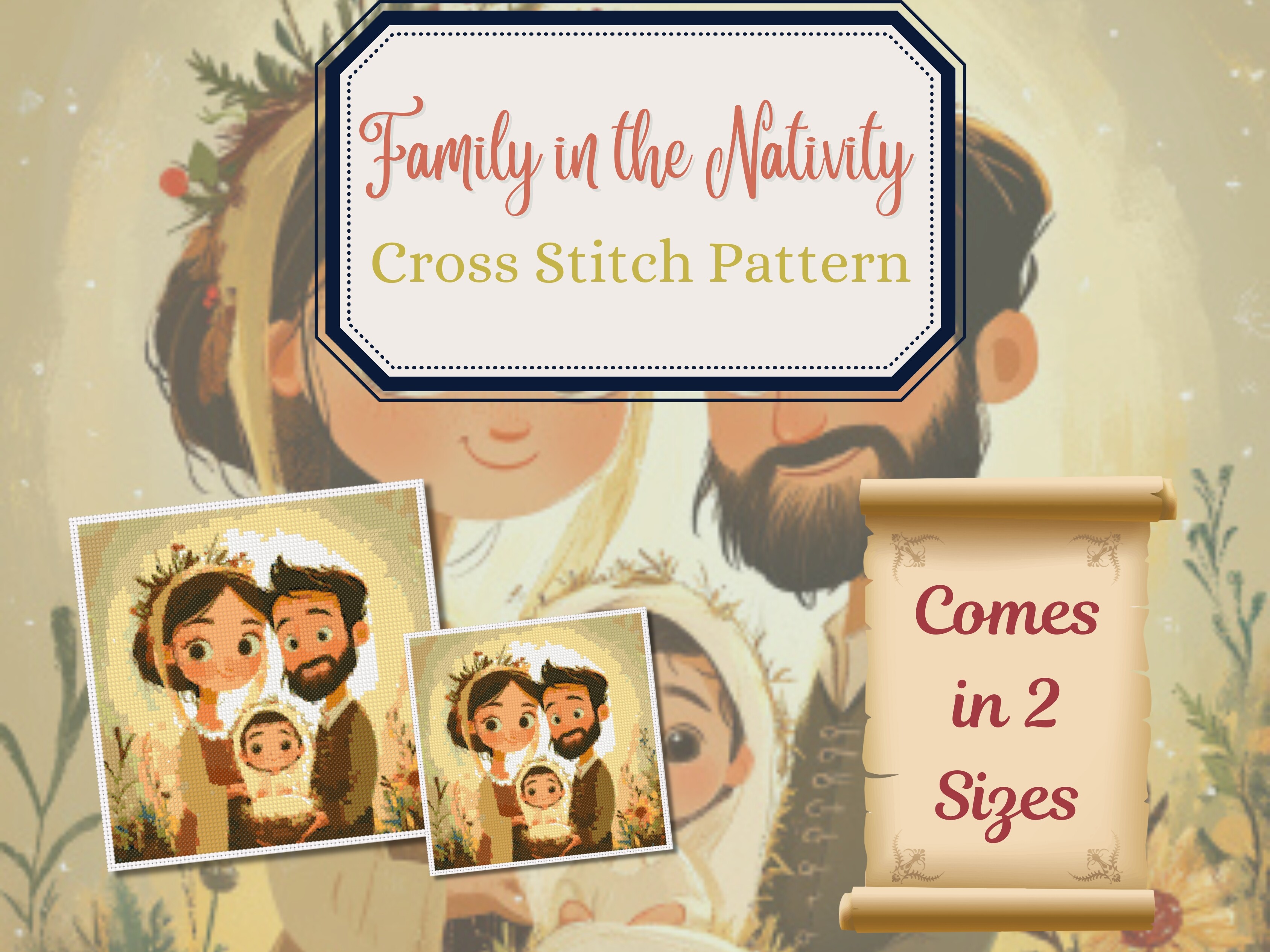 The Family in the Nativity Cross Stitch