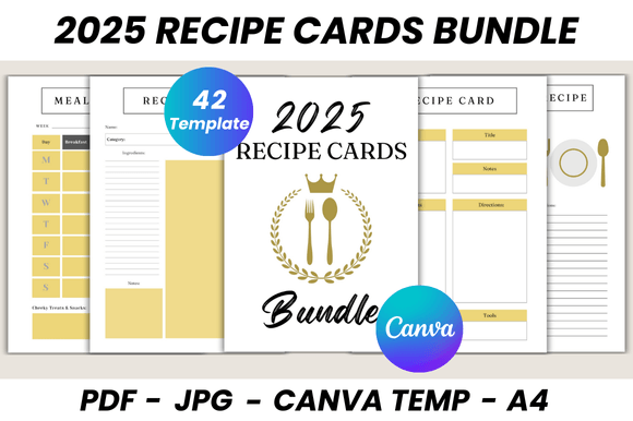 2025 Recipe Cards Bundle Canva Template