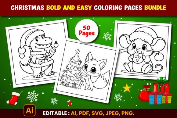 Christmas Animals Coloring Pages for Kdp