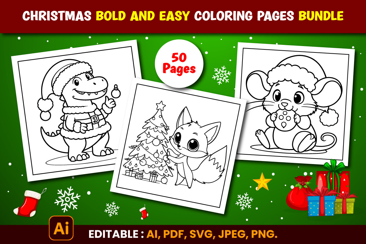 Christmas Animals Coloring Pages for Kdp