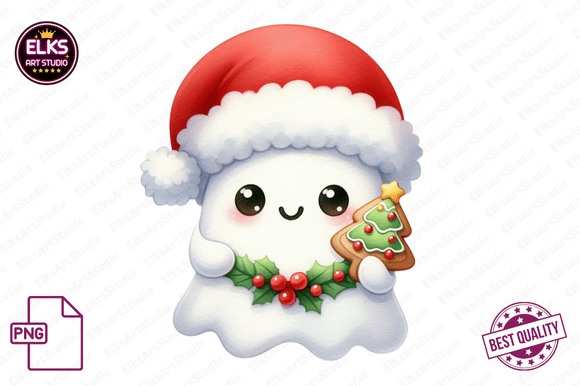 Cute Christmas Ghost Tree Cake Png Grafik Druckbare Illustrationen Von ElksArtStudio