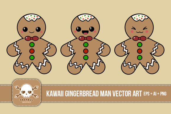 Kawaii Gingerbread Man Clipart Graphics