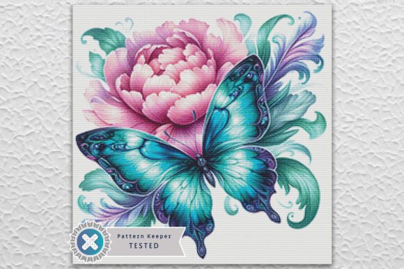Peony Butterfly Cross Stitch Pattern PDF