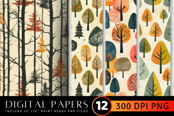 Retro Forest Fabric Tree Digital Paper B