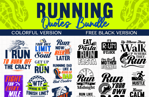 Running Quotes, 40 SVG PNG EPS Graphic Illustrations By digitalplannerland