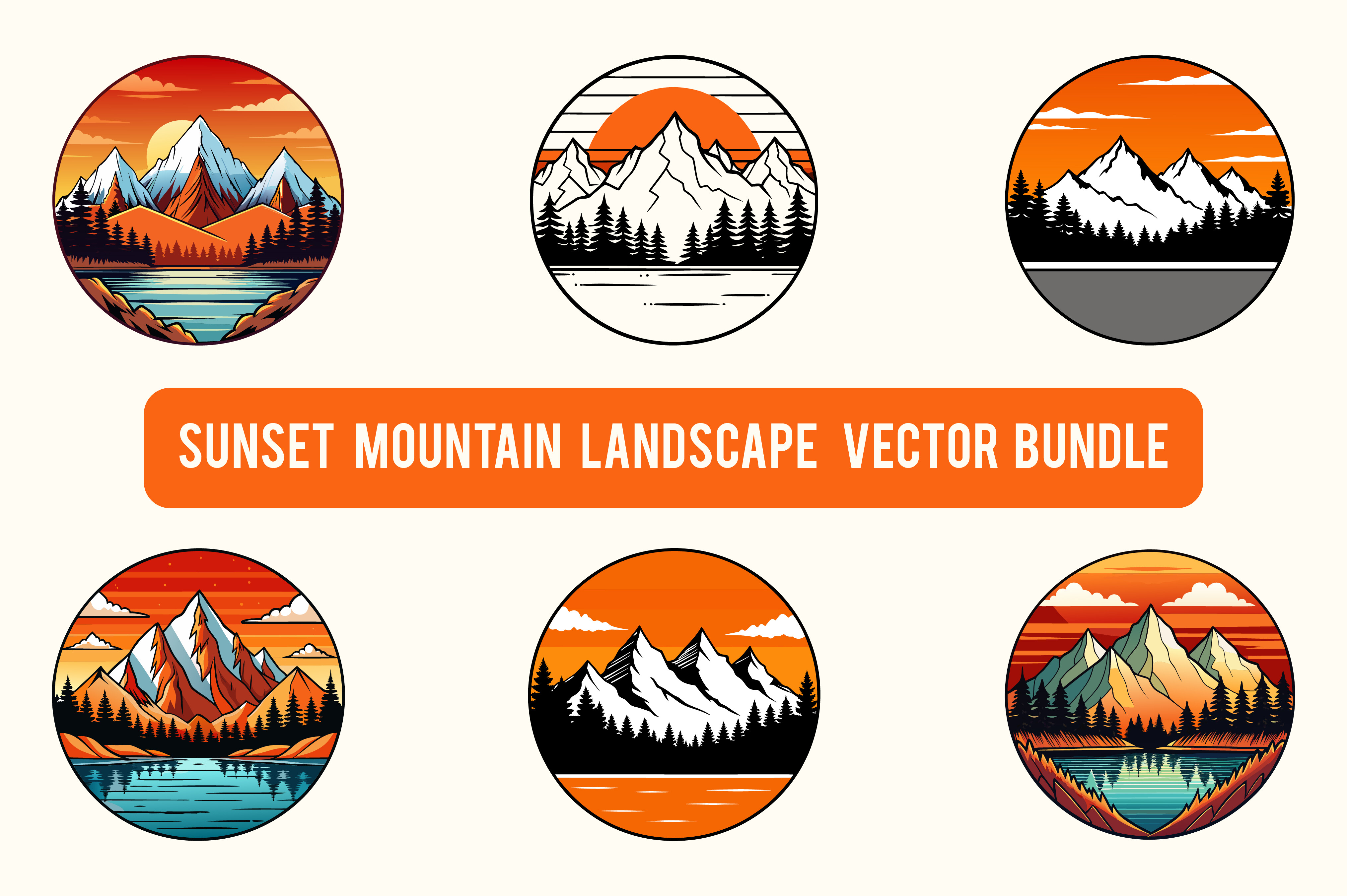 Sunset Mountain Landscape Vector Bundle Graphic by Digital Products ...