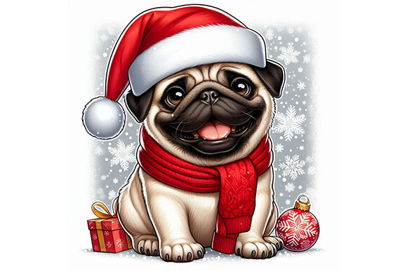 A Pug Dog is Wearing a Santa Hat Graphic by PRINTART · Creative Fabrica