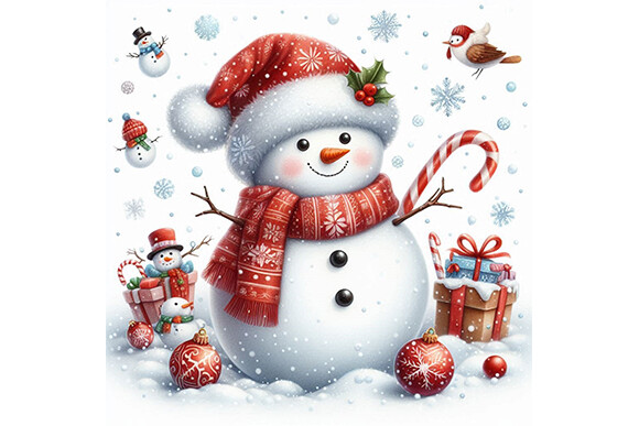 A Snowman with a Santa Hat Graphic by PRINTART · Creative Fabrica