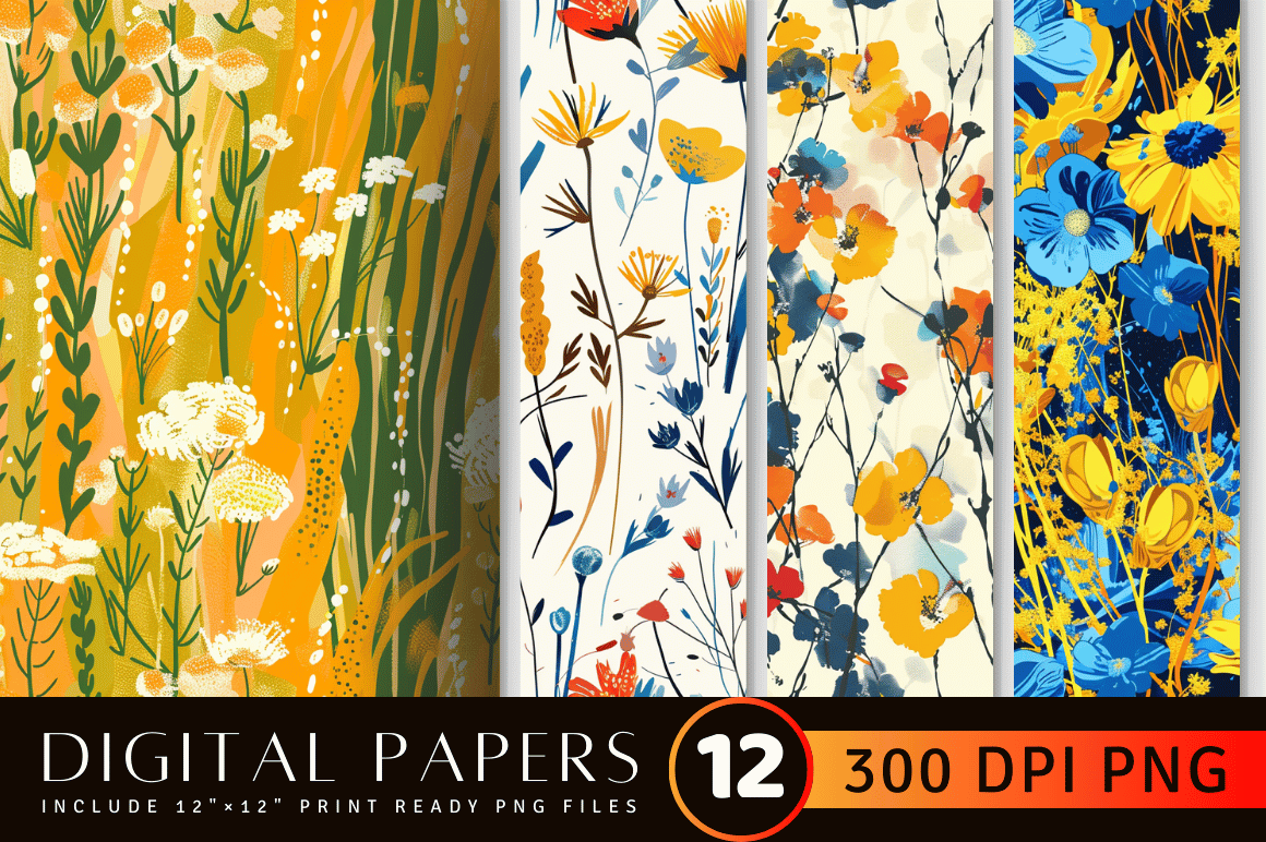 Abstract Meadow Flower Digital Paper Bac Graphic by CraftyCakes ...