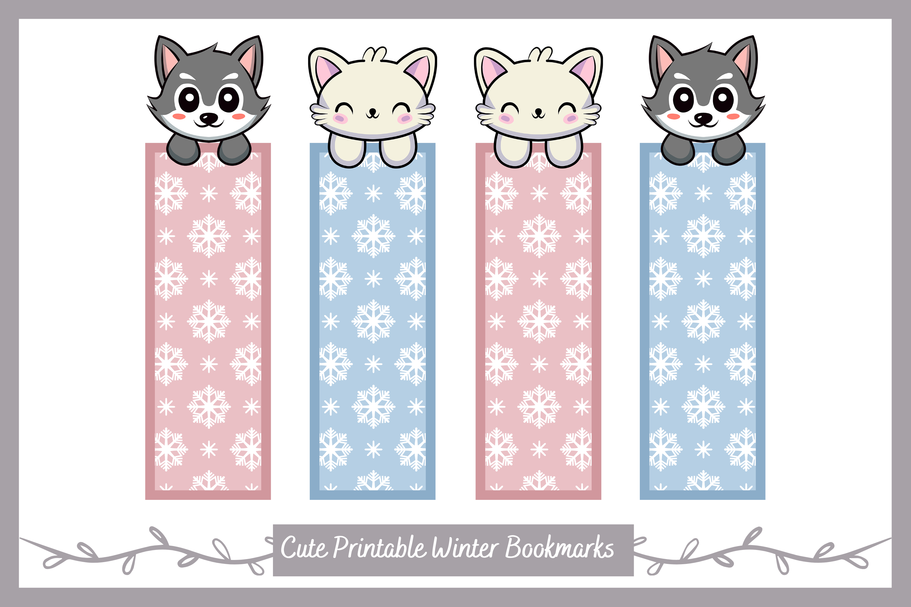 Cute Winter Bookmarks with Cat and Wolf Graphic by sara_sb2000 ...