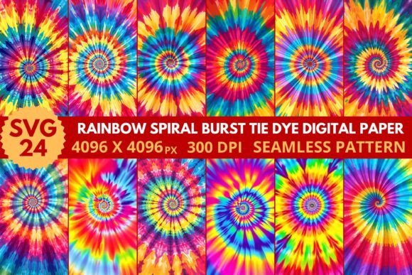 Rainbow Spiral Tie Dye Digital Paper Illustration Modèles de Papier Par SVG24