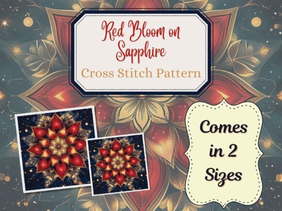 Red Bloom on Sapphire Cross Stitch
