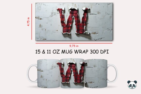 Red Plaid 3d Letter W Mug Wrap Graphics
