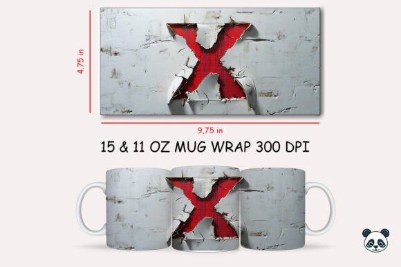 Red Plaid 3d Letter X Mug Wrap 2