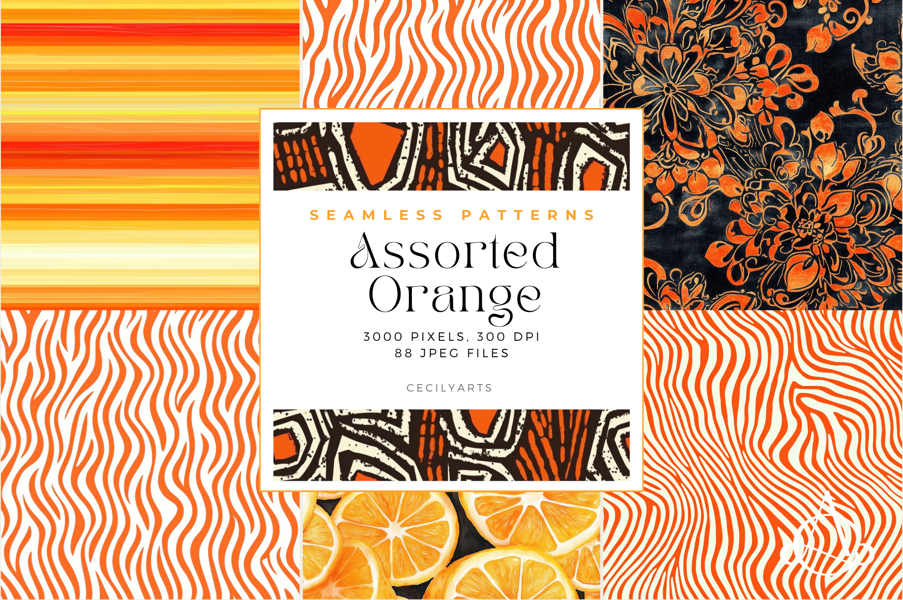 Assorted Orange Seamless Patterns Graphic by Cecily Arts · Creative Fabrica