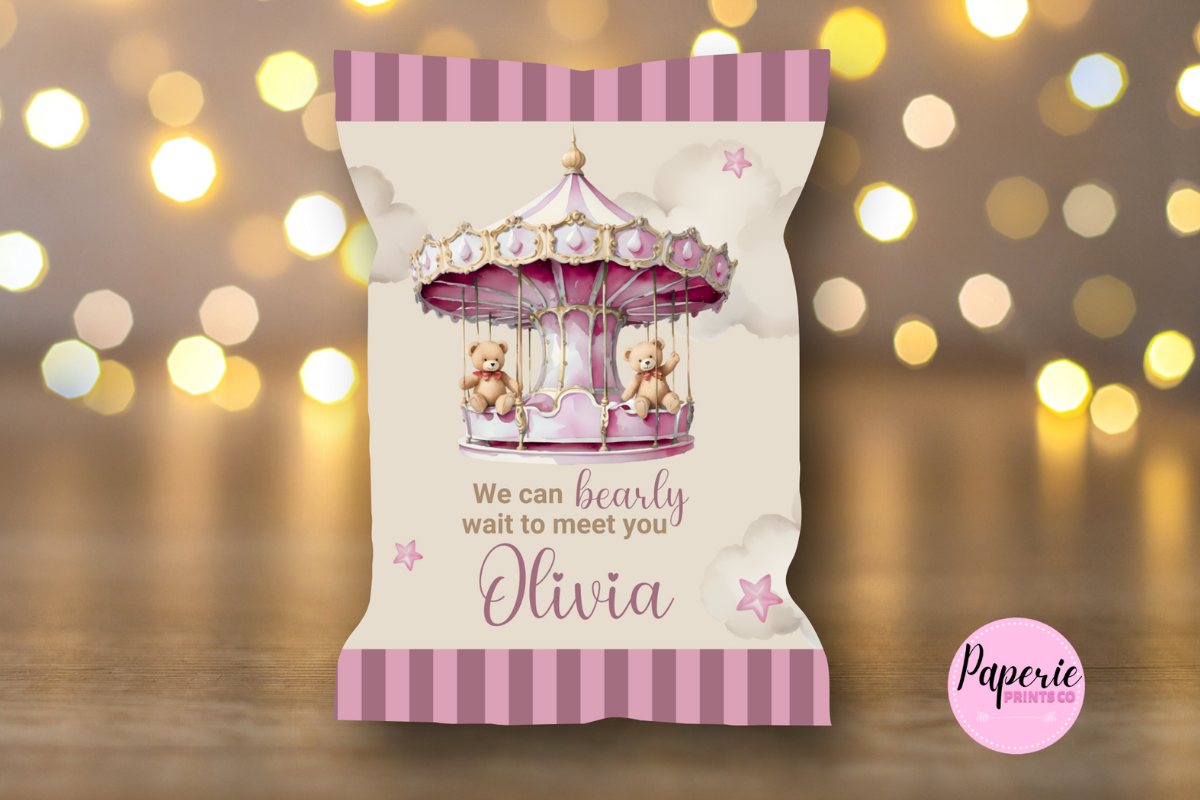Bear Girl Baby Shower Chip Bag Wrappper Graphic by PaperiePrintsCo
