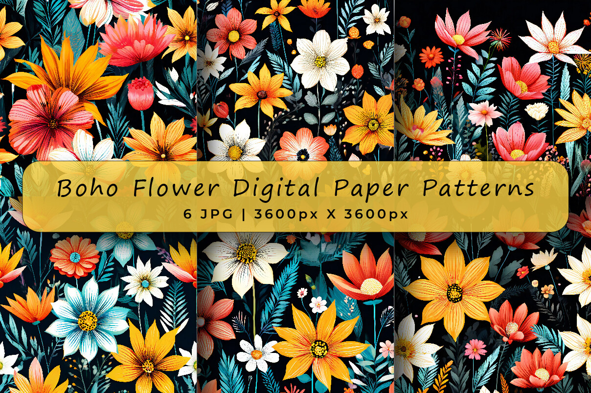 Boho Flower Garden Digital Paper Pattern Graphic by srempire · Creative ...