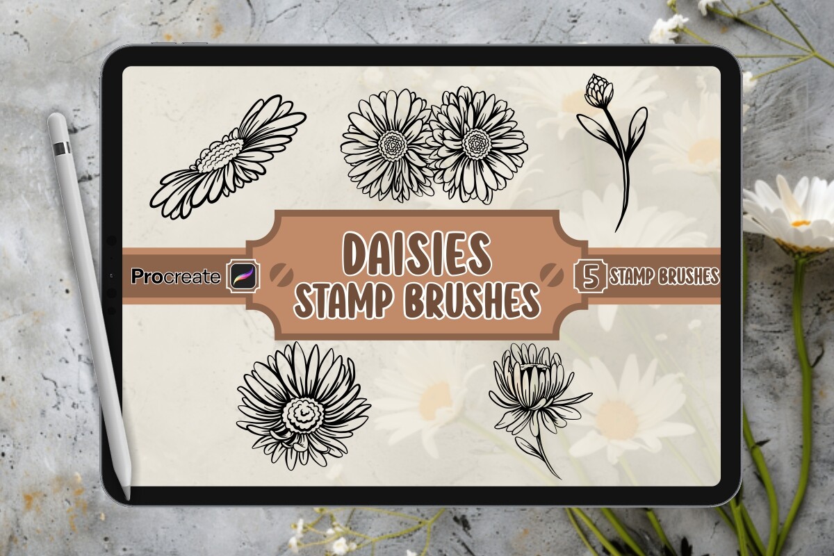 Daisies Brush Stamp Set for Procreate Graphic by vect studio · Creative ...