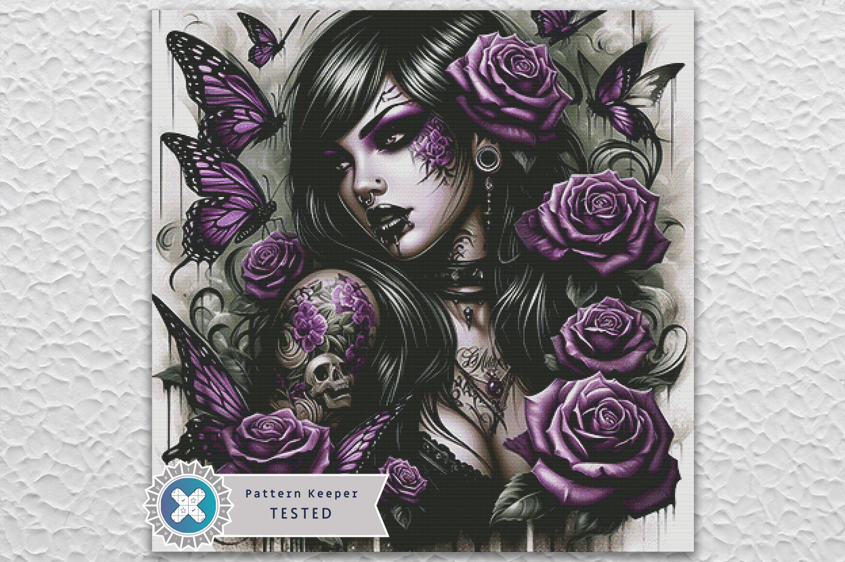Goth Woman Purple Roses Cross Stitch PDF