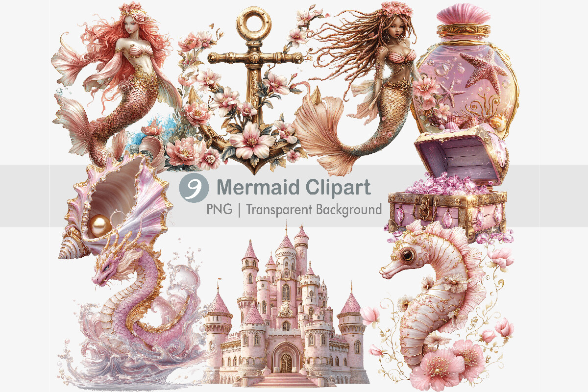 Pink Mermaid Clipart Bundle Graphic by Creationx Space · Creative Fabrica