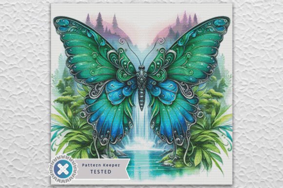 Waterfall Butterfly Cross Stitch Pattern