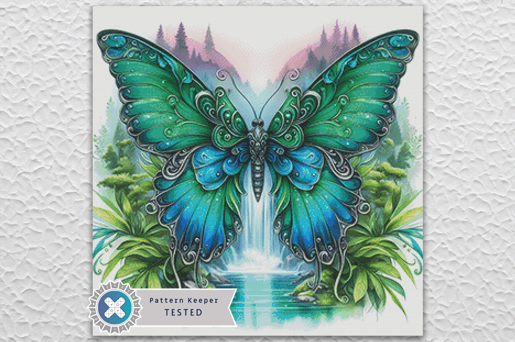 Waterfall Butterfly Cross Stitch Pattern