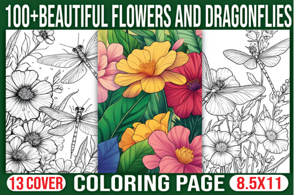 100 Beautiful Flowers and Dragonflies