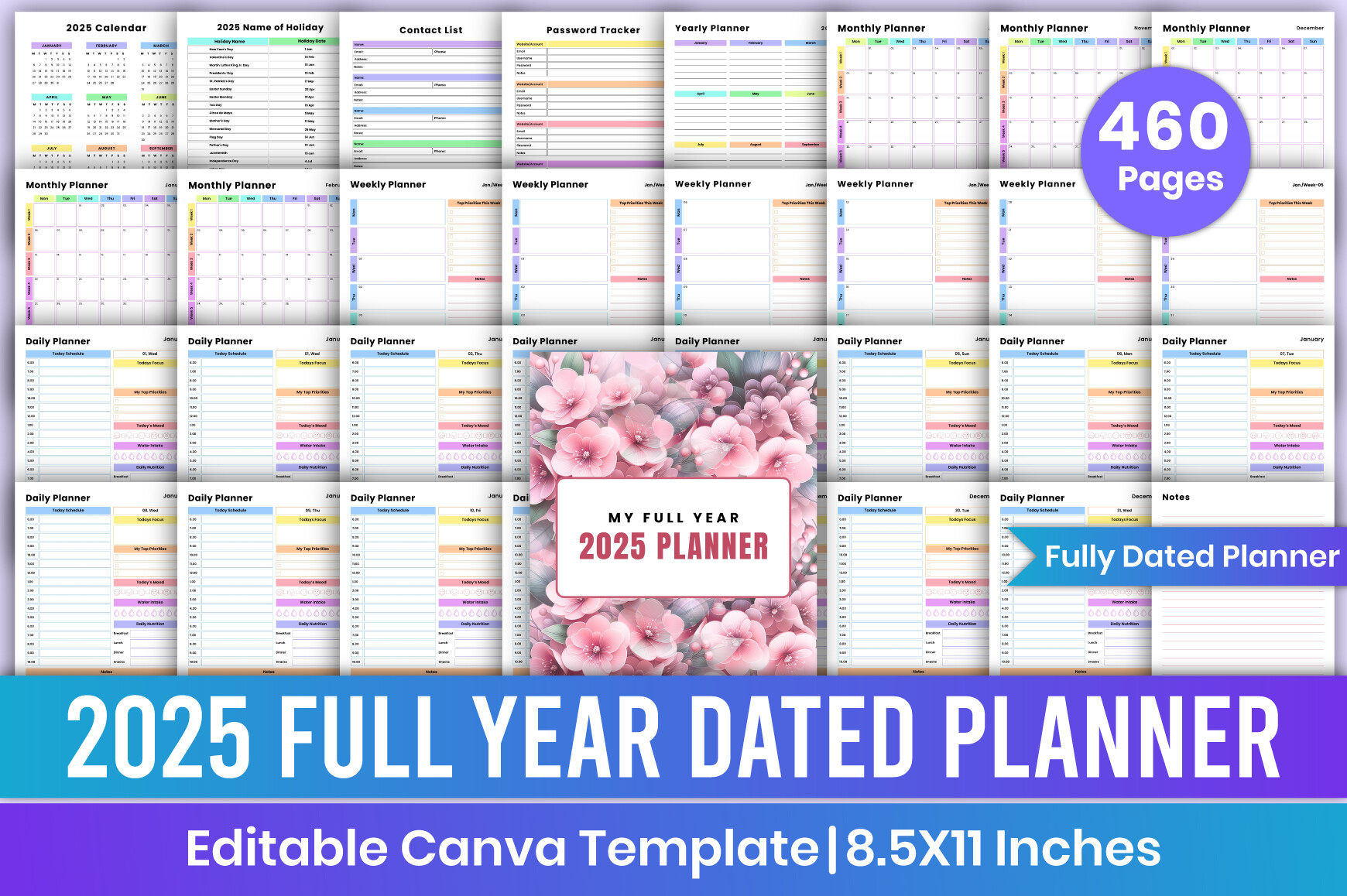 2025 Full Year Dated Planner Canva Kdp