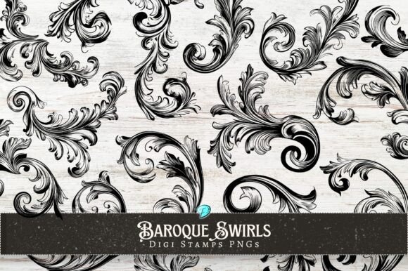 Baroque Swirls Digi Stamps PNGs Clipart